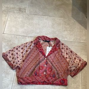 Zara Pink Patterned Short Sleeve Shirt